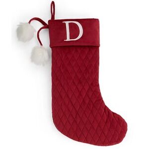 North Pole Trading Initial D Christmas Stocking Red Quilted Velvet Monogram NWT
